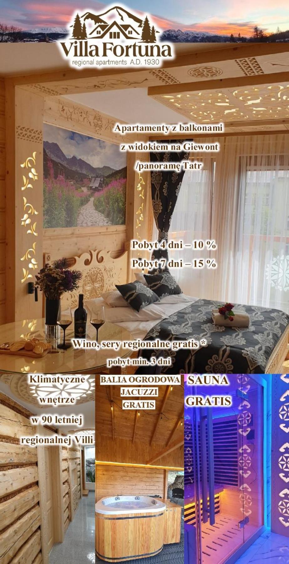 Villa Fortuna - Regionalne Apartamenty & Spa - Sauna, Grill, Jacuzzi Z Widokiem Na Tatry Zakopane Exterior photo